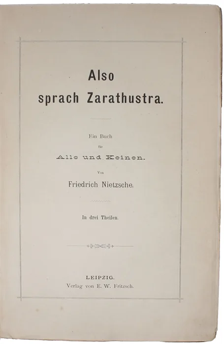 Page de titre d'une édition ancienne d'Ainsi parlait Zarathoustra en trois parties