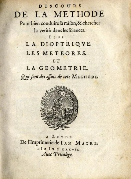 Page de titre de l'édition originale du Discours de la méthode, imprimée à Leyde en 1637