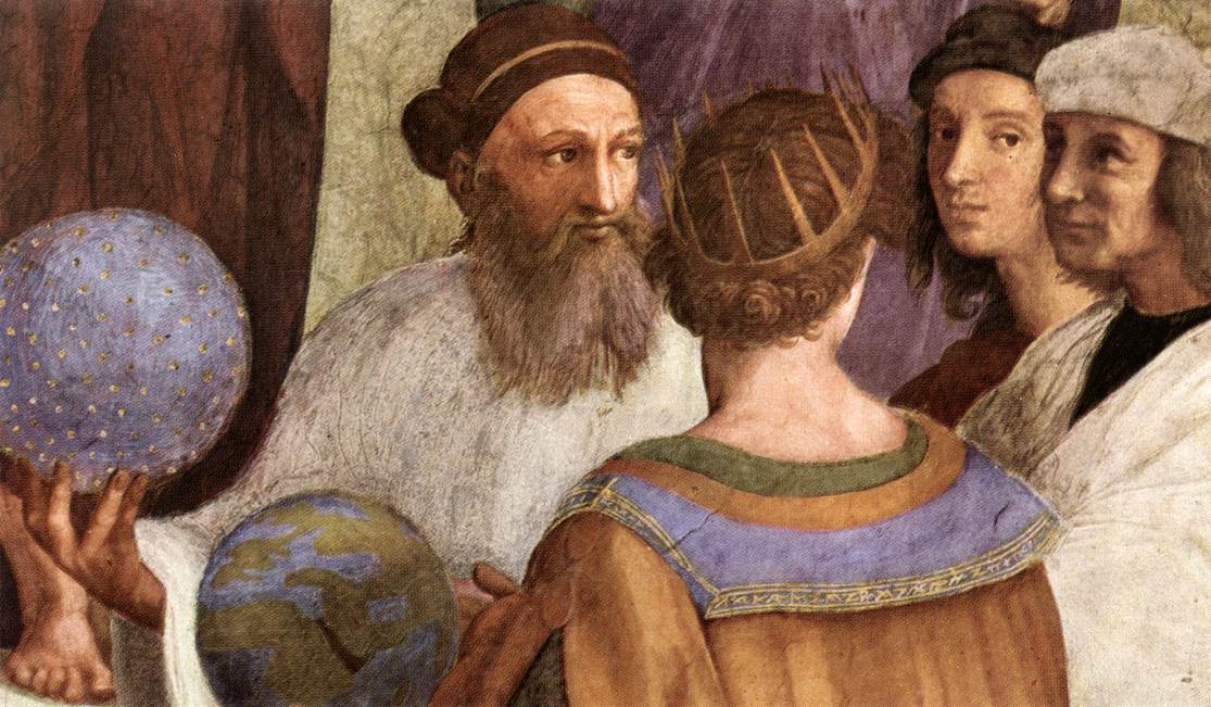 Zoroastre tenant un globe céleste, détail de L'École d'Athènes peinte par Raphaël